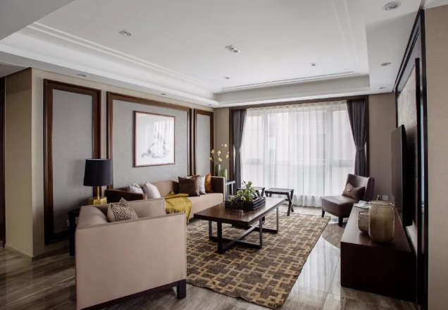 新中式客厅,这样吊顶很简单,却也有档次感 新中式客厅,这样吊顶很简单,却也有档次感